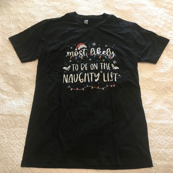 Next Level holiday “Most likely to be on the naughty list” black tee shirt (M) - Picture 1 of 9